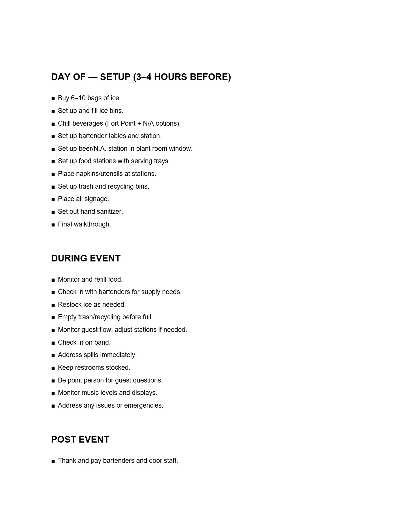 Event checklist, page 2