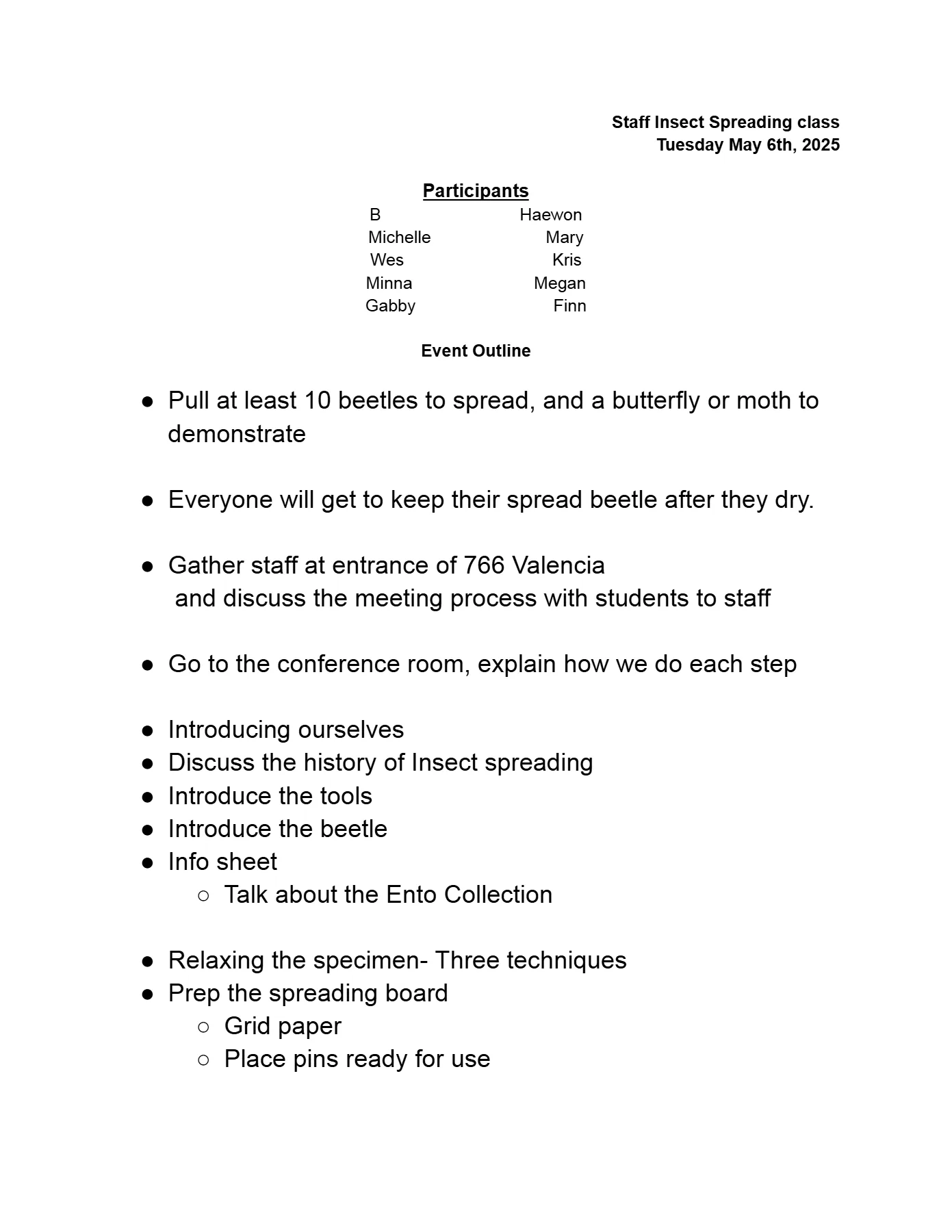 Staff spreading class handout, page 1